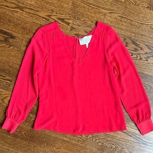 Rory Beca Cherry Red V-Neck Silky Long Sleeve Blouse